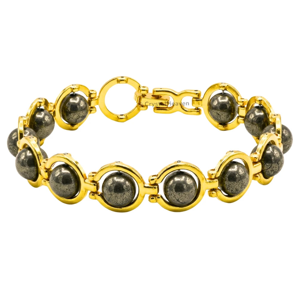 Pyrite Bracelet - Round Gold Chain