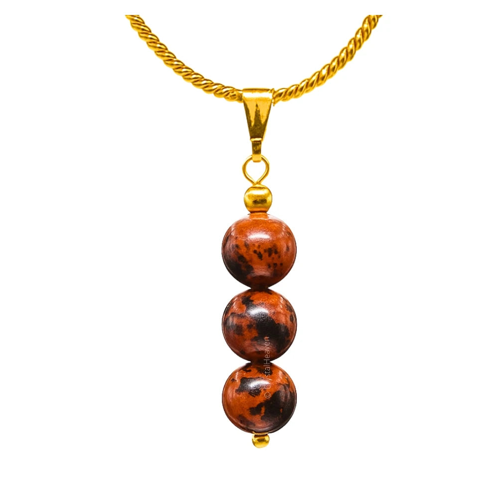 Mahogany Obsidian Crystal Bead Necklace (Gold)