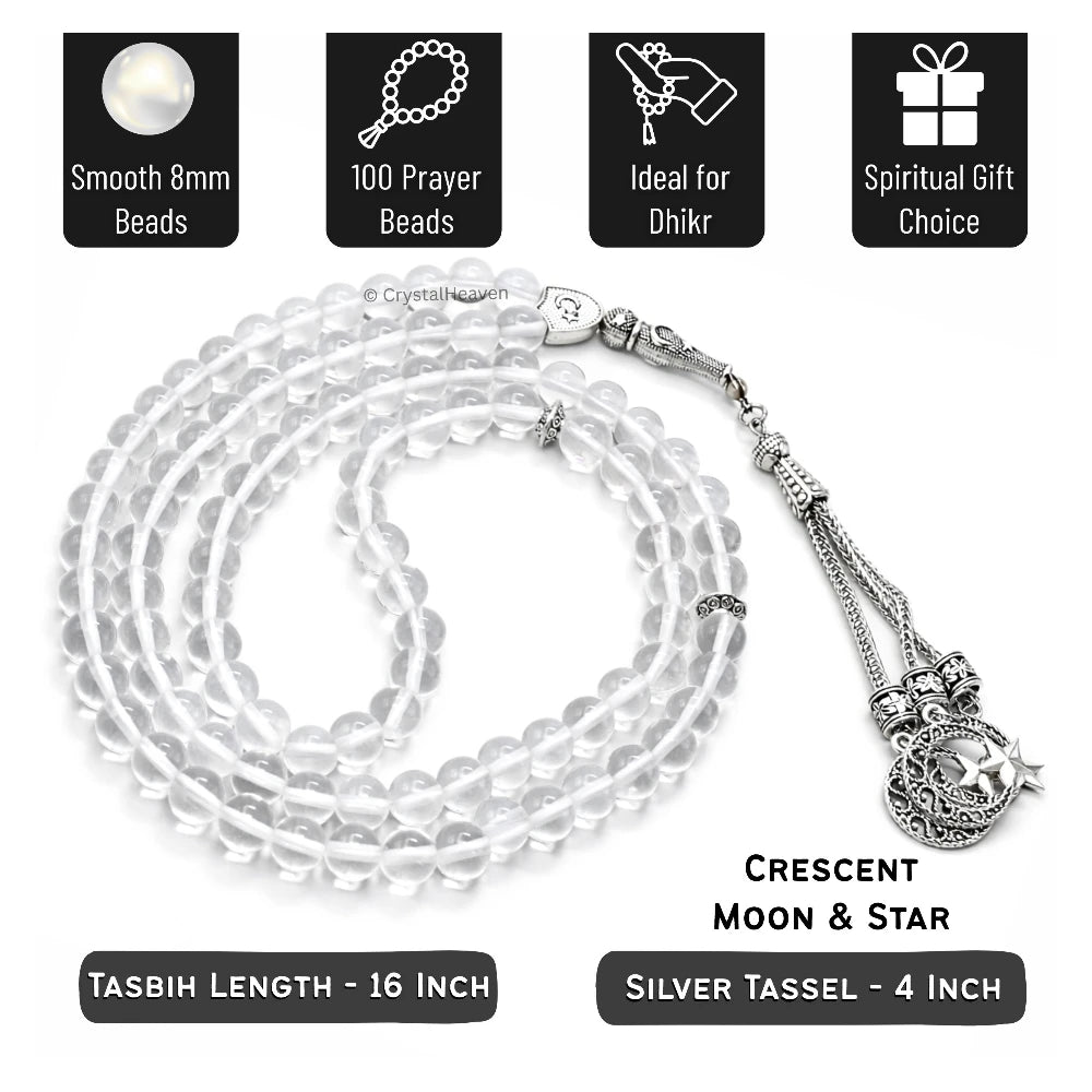Clear Quartz Crystal Tasbih (Silver)