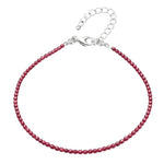 Red Garnet Anklet - 2mm Faceted Beads (Silver)