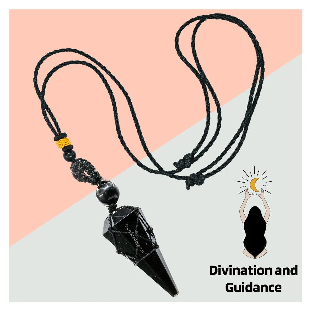 Black Obsidian Pendulum Pendant Necklace (Macrame)
