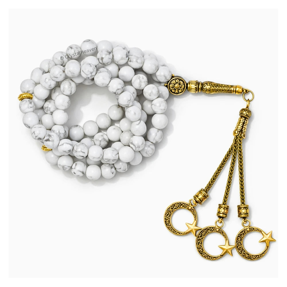 Howlite Crystal Tasbih (Gold)