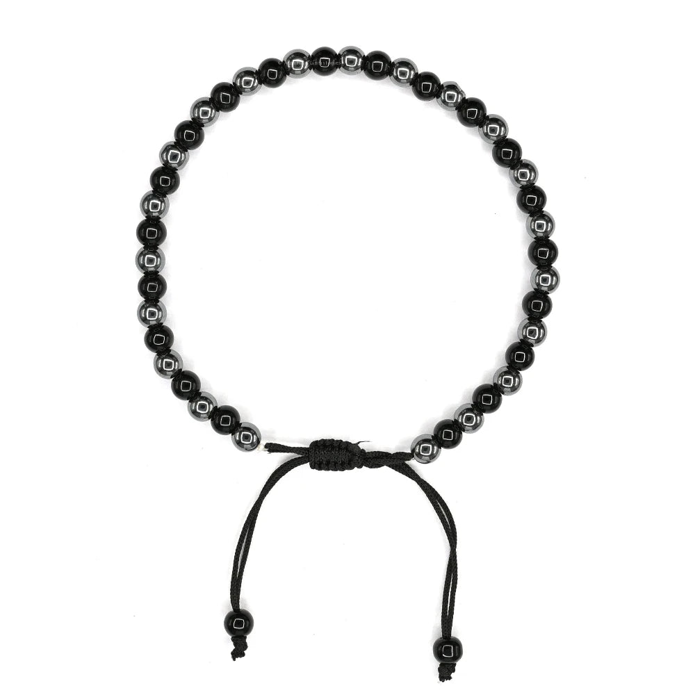 Anti Swelling Black Obsidian Hematite (1*1) Anklet (Without Knot)