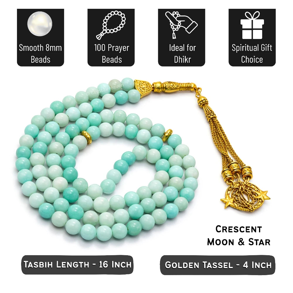 Amazonite Crystal Tasbih (Gold)