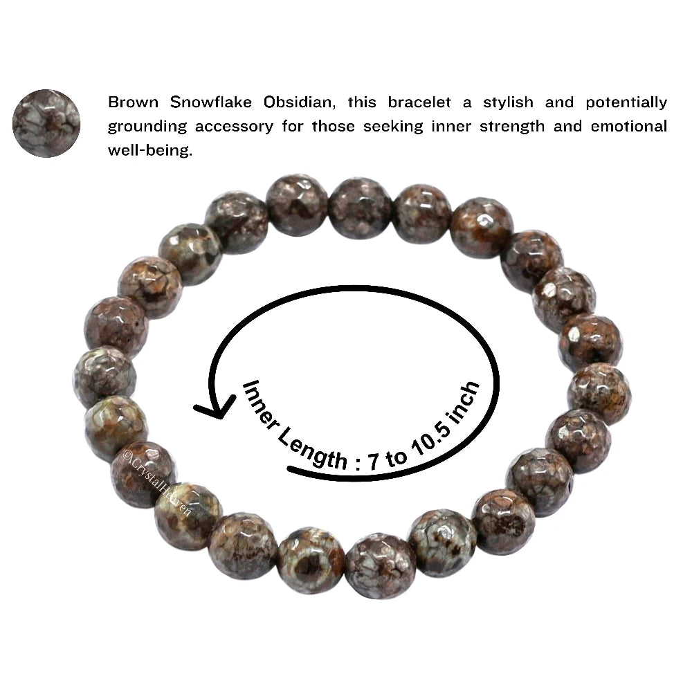 Brown Snowflake Obsidian Bracelet (Faceted-Stretchable)