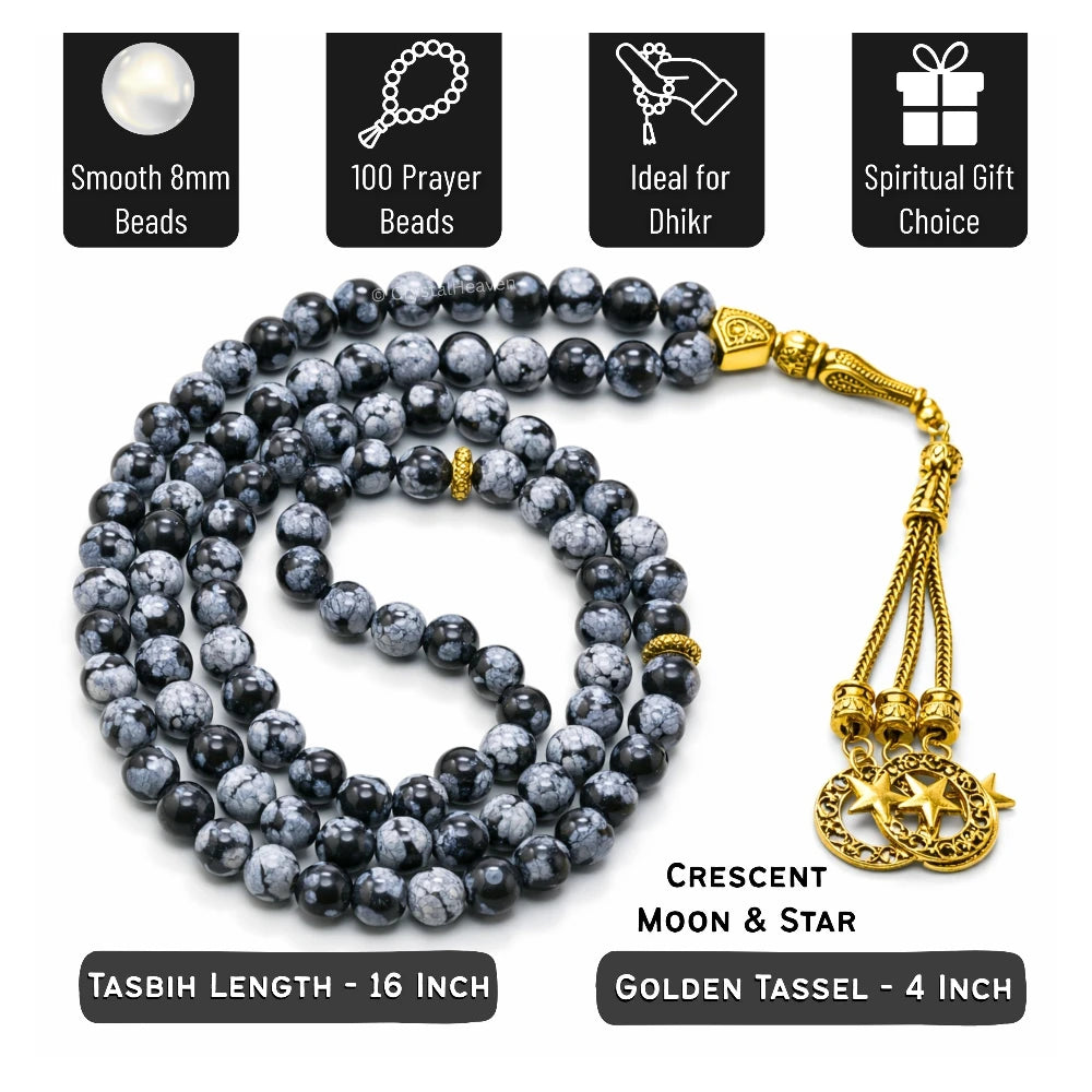 Snowflake Obsidian Crystal Tasbih (Gold)