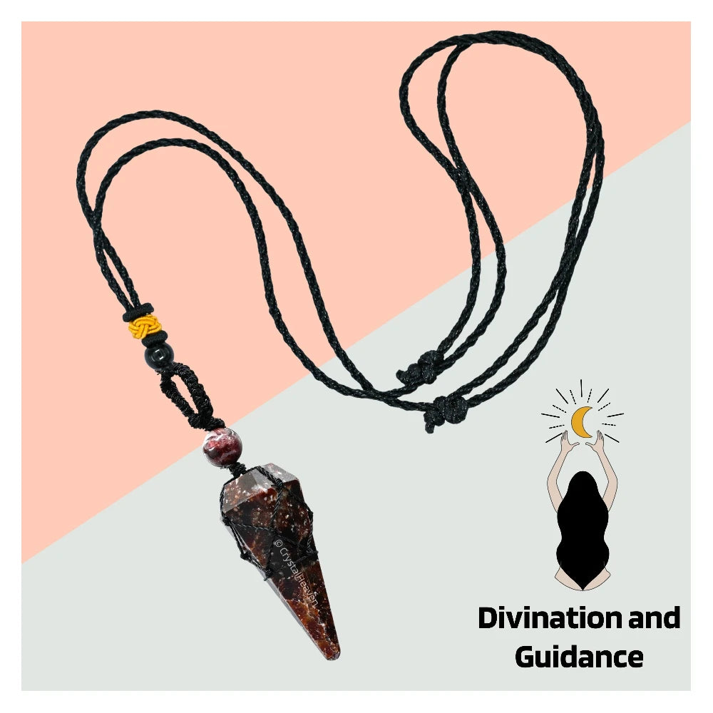 Garnet Pendulum Pendant Necklace (Macrame)