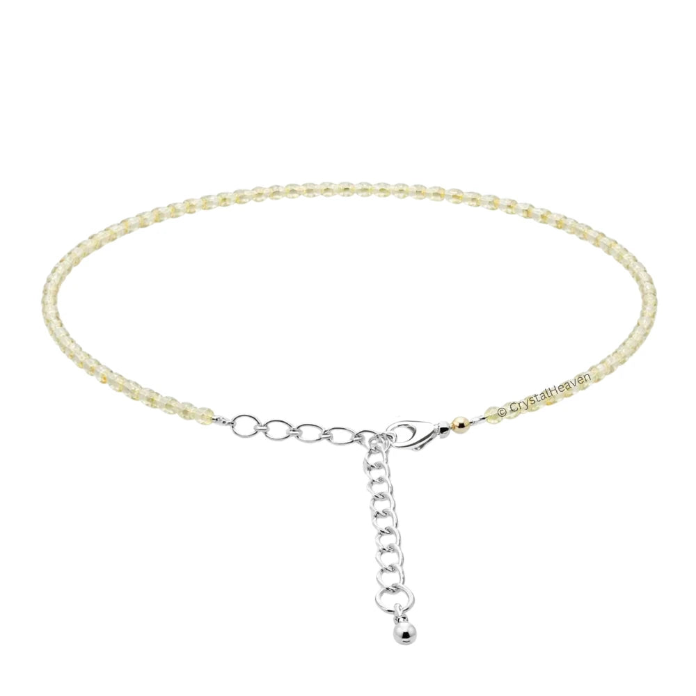 Lemon Quartz Anklet - 2mm Faceted Beads (Silver)