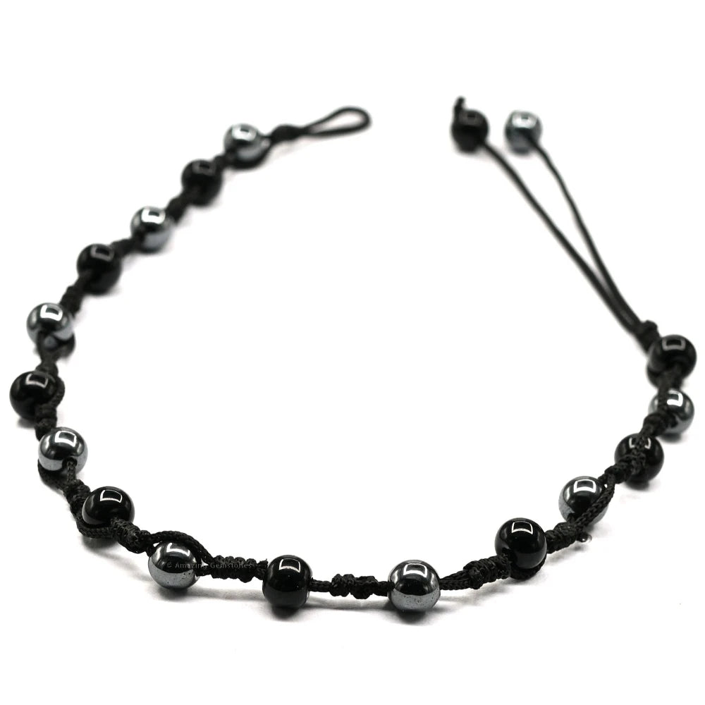 Anti Swelling Black Obsidian Hematite (1*1) Anklet (Hand Knotted)
