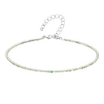 Green Amethyst Anklet - 2mm Faceted Beads (Silver)