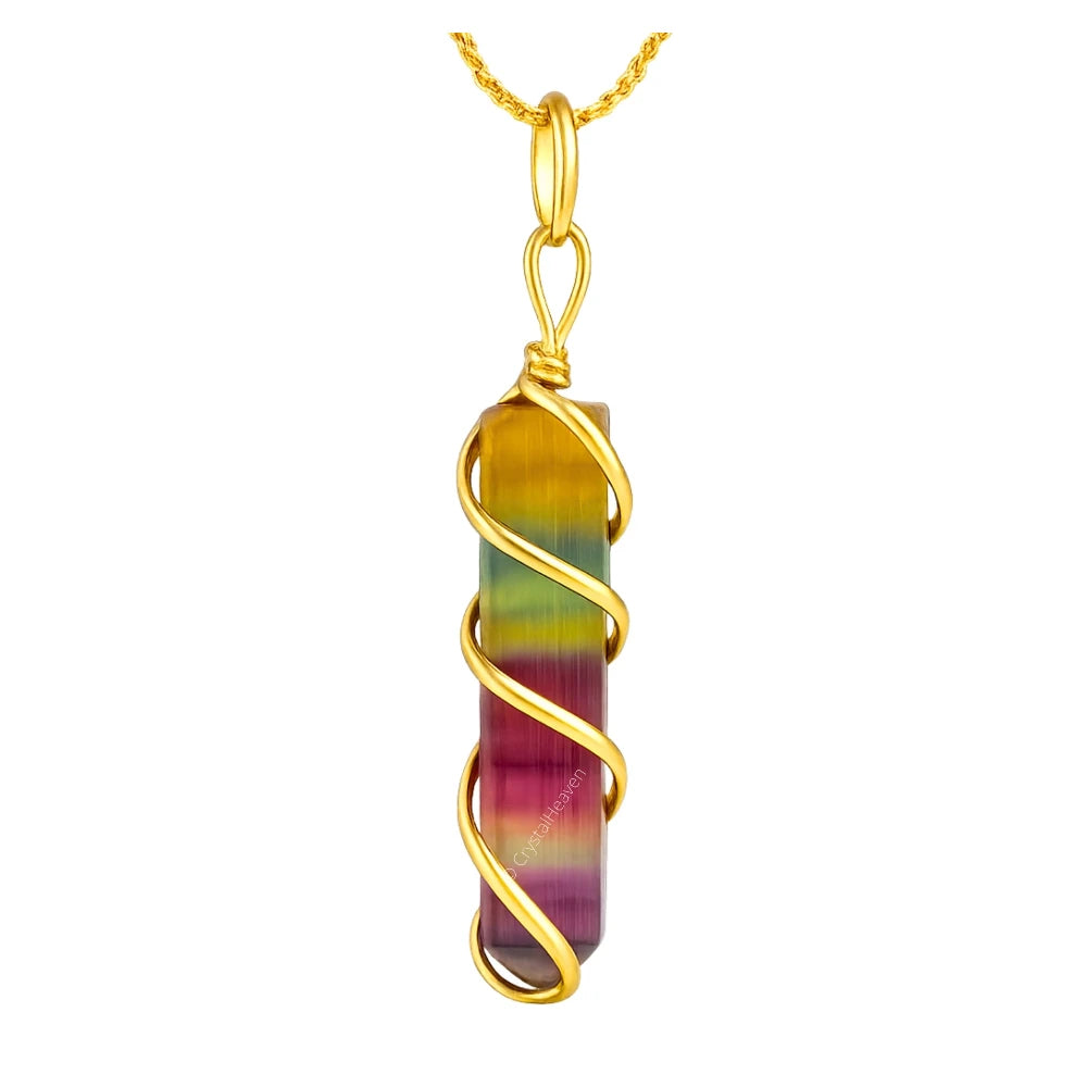 Fluorite Necklace - Spiral Pencil Point (Gold)