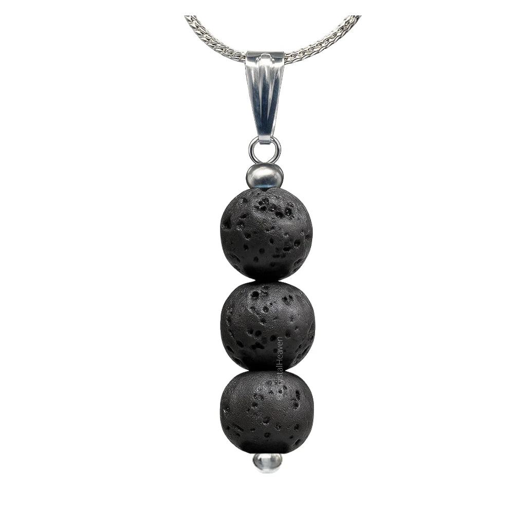 Lava Stone Crystal Bead Necklace (Silver)