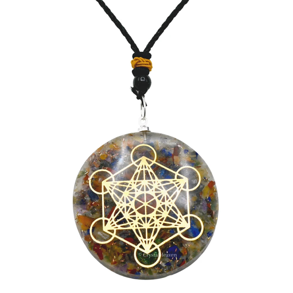 Mix Chakra Crystal Orgone Pendant - Metatron Cube