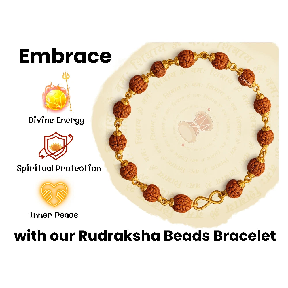 6mm Rudraksha Bracelet (Gold Chain)