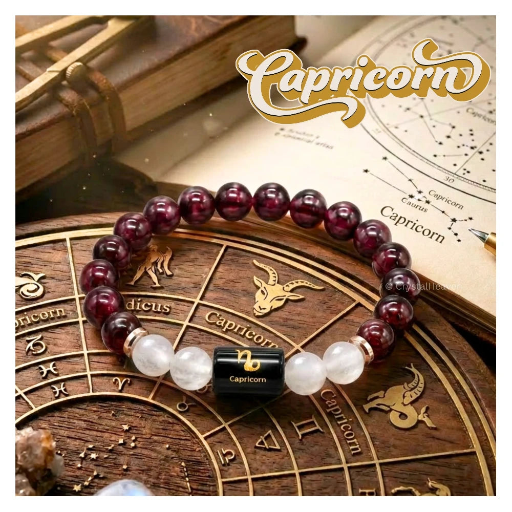 Capricorn Bracelet (मकर राशि) - Garnet & Milky Quartz