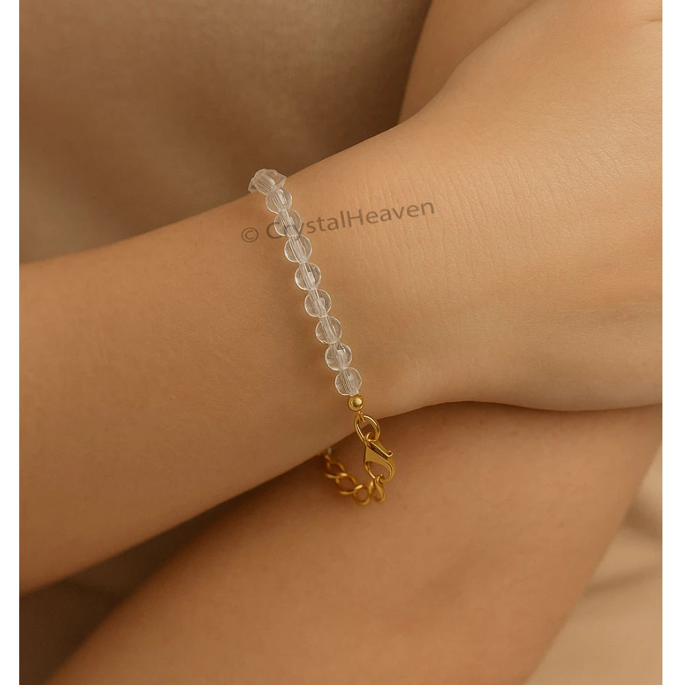 Clear Quartz Bracelets - 2mm Faceted Beads (Gold)
