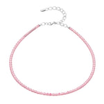 Pink Strawberry Anklet - 2mm Faceted Beads (Silver)