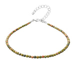 Unakite Anklet - 2mm Faceted Beads (Silver)