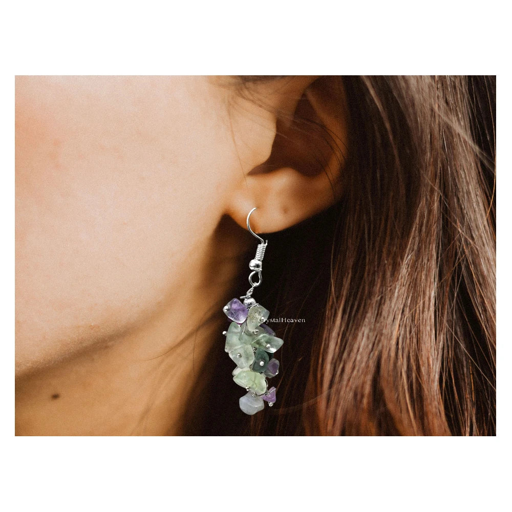Multi Fluorite Crystal Earrings (Silver)