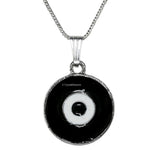Black Evil Eye Pendant Necklace - Round (Silver)